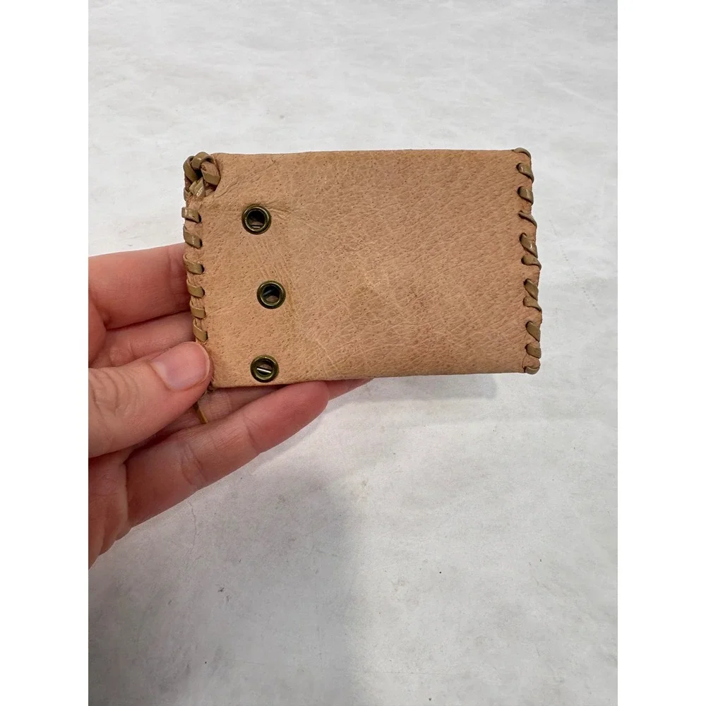 Vintage Tan Leather Whipstitch Key Case Wallet 6 Hook Holder with Coin Pouch